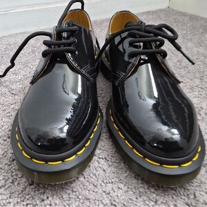 DR. Marten’s Black Patent Lace-Up Shoes with Yellow Stitching